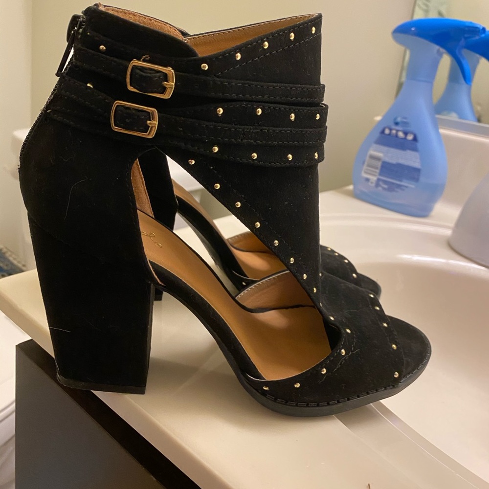 Chunky Black studded cut out heels